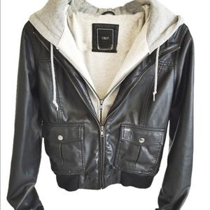 Obey Leather attached Grey Sweater Zip-up